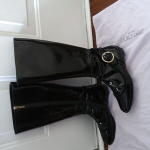 JIMMY CHOO Black Patent Leather Boots w/ Buckle